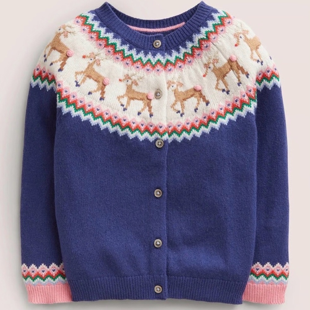 Mini Boden Blue Sweater with Reindeer Design